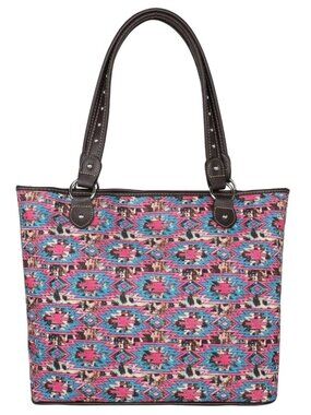 Montana West Aztec Cowhide Print Canvas Tote Bag